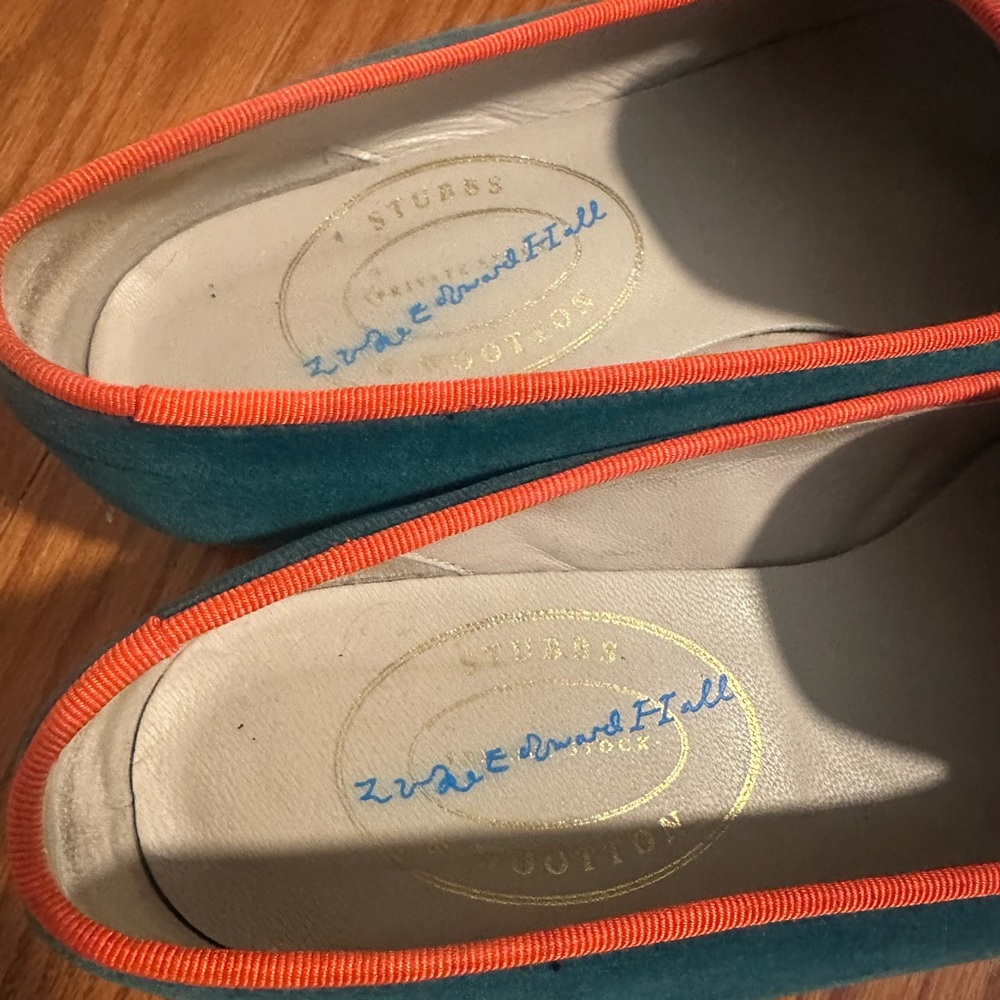 Stubbs & Wootton Crown Loafers - Teal with Orange Trim - Picture 2 of 6